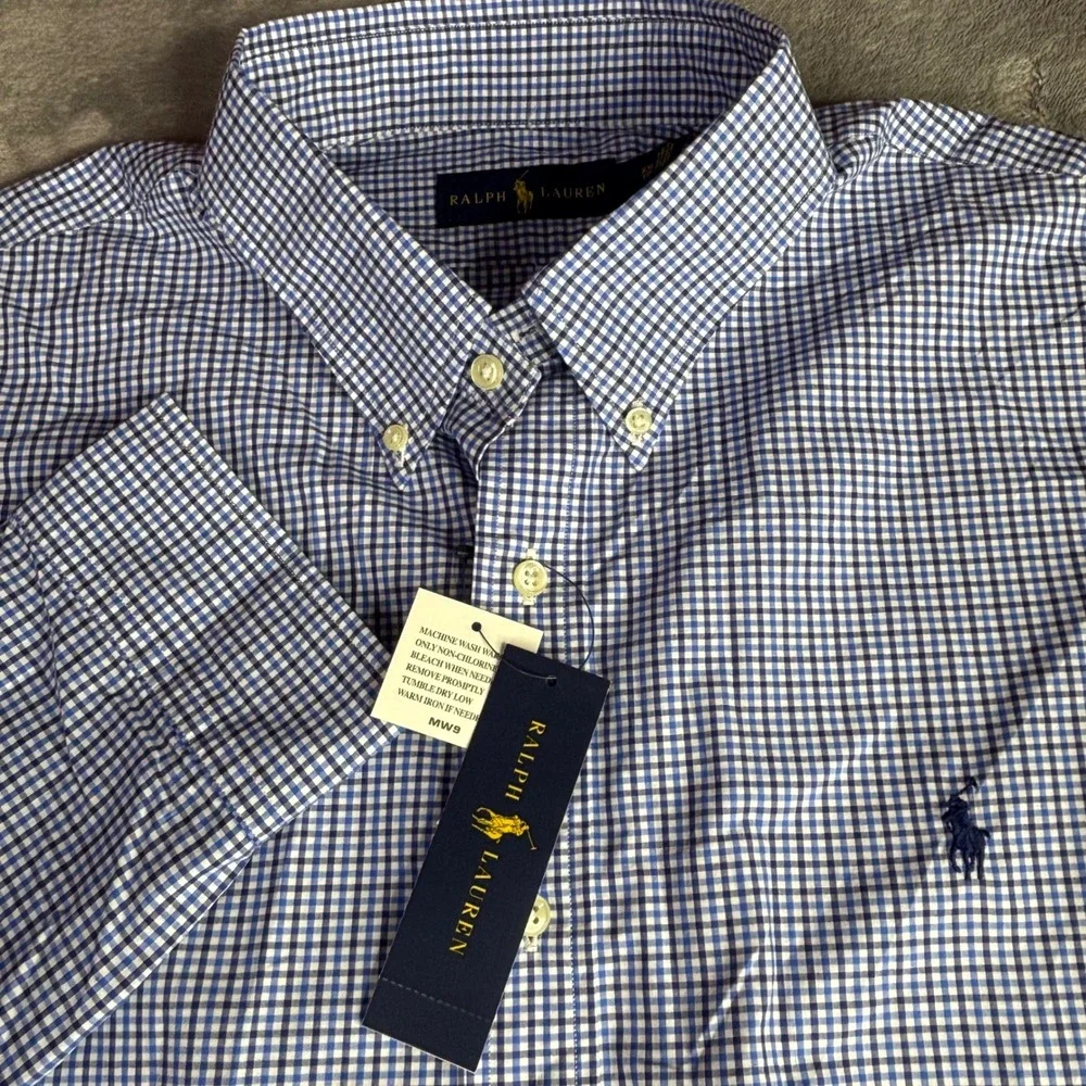 Ralph Lauren Button Down Men XXL Navy Gingham Check Long Sleeve Classic Fit NWT